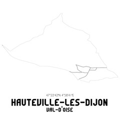 HAUTEVILLE-LES-DIJON Val-d'Oise. Minimalistic street map with black and white lines.