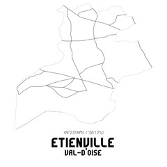 ETIENVILLE Val-d'Oise. Minimalistic street map with black and white lines.