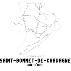 SAINT-BONNET-DE-CHAVAGNE Val-d'Oise. Minimalistic street map with black and white lines.