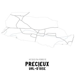 Obraz premium PRECIEUX Val-d'Oise. Minimalistic street map with black and white lines.