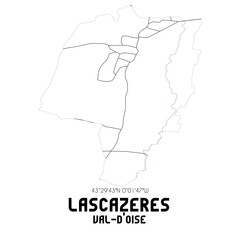 LASCAZERES Val-d'Oise. Minimalistic street map with black and white lines.