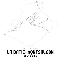 LA BATIE-MONTSALEON Val-d'Oise. Minimalistic street map with black and white lines.