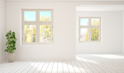 White empty room. Scandinavian interior design. 3D illustration