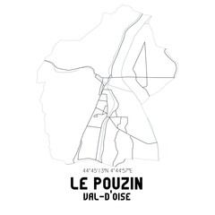 LE POUZIN Val-d'Oise. Minimalistic street map with black and white lines.