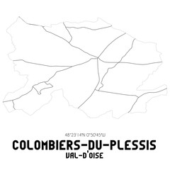 COLOMBIERS-DU-PLESSIS Val-d'Oise. Minimalistic street map with black and white lines.