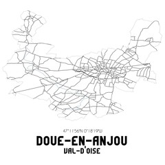 DOUE-EN-ANJOU Val-d'Oise. Minimalistic street map with black and white lines.