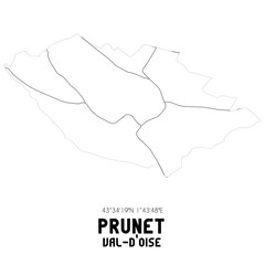 PRUNET Val-d'Oise. Minimalistic street map with black and white lines.