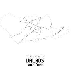VALROS Val-d'Oise. Minimalistic street map with black and white lines.