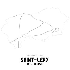 SAINT-LERY Val-d'Oise. Minimalistic street map with black and white lines.
