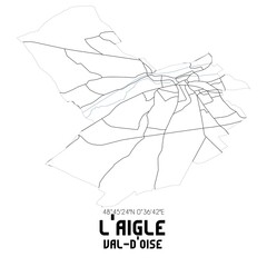 L'AIGLE Val-d'Oise. Minimalistic street map with black and white lines.
