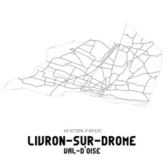 LIVRON-SUR-DROME Val-d'Oise. Minimalistic street map with black and white lines.