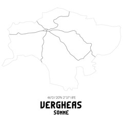 VERGHEAS Somme. Minimalistic street map with black and white lines.