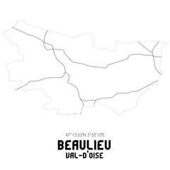 BEAULIEU Val-d'Oise. Minimalistic street map with black and white lines.