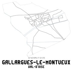 GALLARGUES-LE-MONTUEUX Val-d'Oise. Minimalistic street map with black and white lines.