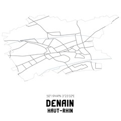DENAIN Haut-Rhin. Minimalistic street map with black and white lines.