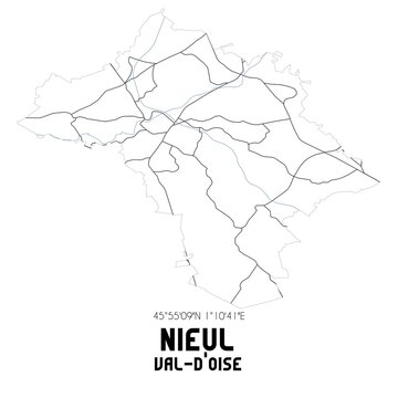 NIEUL Val-d'Oise. Minimalistic street map with black and white lines.