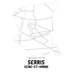 SERRIS Seine-et-Marne. Minimalistic street map with black and white lines.