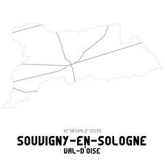 SOUVIGNY-EN-SOLOGNE Val-d'Oise. Minimalistic street map with black and white lines.