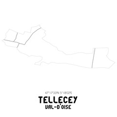 TELLECEY Val-d'Oise. Minimalistic street map with black and white lines.