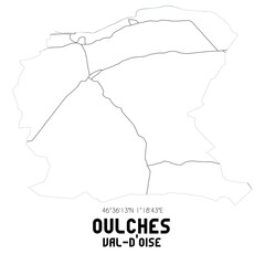 OULCHES Val-d'Oise. Minimalistic street map with black and white lines.