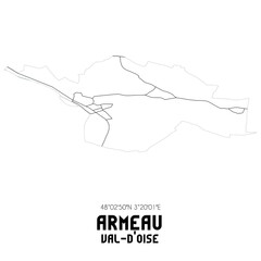 ARMEAU Val-d'Oise. Minimalistic street map with black and white lines.