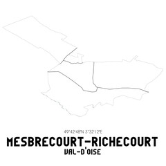 MESBRECOURT-RICHECOURT Val-d'Oise. Minimalistic street map with black and white lines.