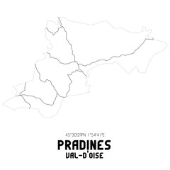 PRADINES Val-d'Oise. Minimalistic street map with black and white lines.