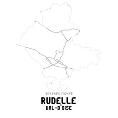 RUDELLE Val-d'Oise. Minimalistic street map with black and white lines.