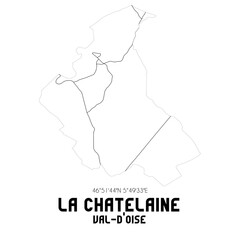 LA CHATELAINE Val-d'Oise. Minimalistic street map with black and white lines.