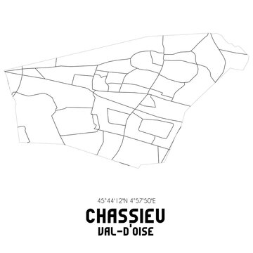 CHASSIEU Val-d'Oise. Minimalistic street map with black and white lines.