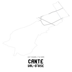 CANTE Val-d'Oise. Minimalistic street map with black and white lines.