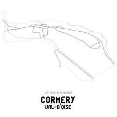 CORMERY Val-d'Oise. Minimalistic street map with black and white lines.