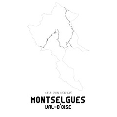 MONTSELGUES Val-d'Oise. Minimalistic street map with black and white lines.