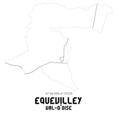 EQUEVILLEY Val-d'Oise. Minimalistic street map with black and white lines.