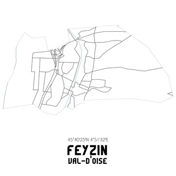 FEYZIN Val-d'Oise. Minimalistic street map with black and white lines.