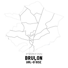 BRULON Val-d'Oise. Minimalistic street map with black and white lines.