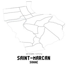 SAINT-MARCAN Somme. Minimalistic street map with black and white lines.