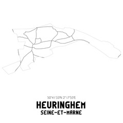 HEURINGHEM Seine-et-Marne. Minimalistic street map with black and white lines.