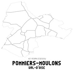 Obraz premium POMMIERS-MOULONS Val-d'Oise. Minimalistic street map with black and white lines.