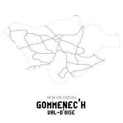 GOMMENEC'H Val-d'Oise. Minimalistic street map with black and white lines.