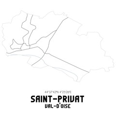 SAINT-PRIVAT Val-d'Oise. Minimalistic street map with black and white lines.