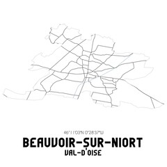 BEAUVOIR-SUR-NIORT Val-d'Oise. Minimalistic street map with black and white lines.