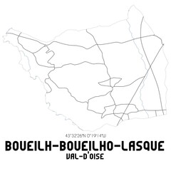 BOUEILH-BOUEILHO-LASQUE Val-d'Oise. Minimalistic street map with black and white lines.