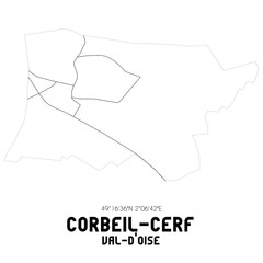 CORBEIL-CERF Val-d'Oise. Minimalistic street map with black and white lines.