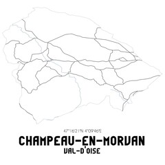 CHAMPEAU-EN-MORVAN Val-d'Oise. Minimalistic street map with black and white lines.