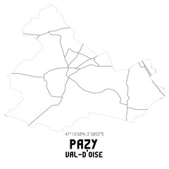 PAZY Val-d'Oise. Minimalistic street map with black and white lines.