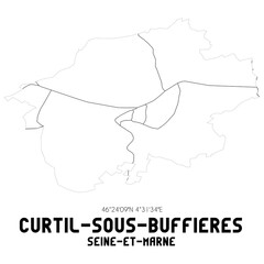 CURTIL-SOUS-BUFFIERES Seine-et-Marne. Minimalistic street map with black and white lines.