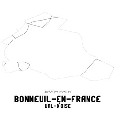 BONNEUIL-EN-FRANCE Val-d'Oise. Minimalistic street map with black and white lines.