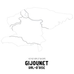 Fototapeta premium GIJOUNET Val-d'Oise. Minimalistic street map with black and white lines.