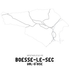 BOESSE-LE-SEC Val-d'Oise. Minimalistic street map with black and white lines.